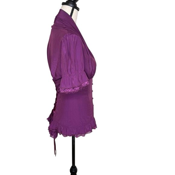 Scarlet Darkness Burgundy Satin Corset Short Sleeve Victorian Blouse Size M - Picture 5 of 16